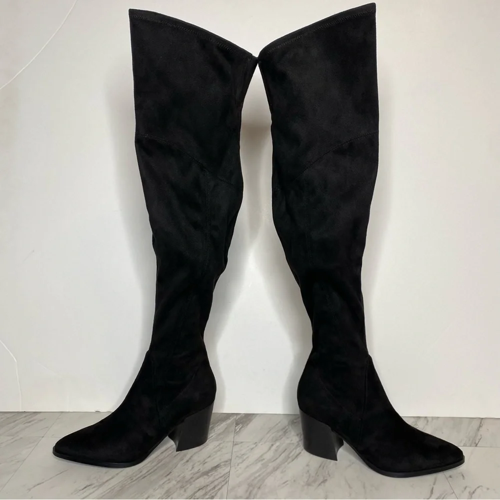 New! Marc Fisher Cathi Black Faux Suede Over The Knee Black Boot 6M